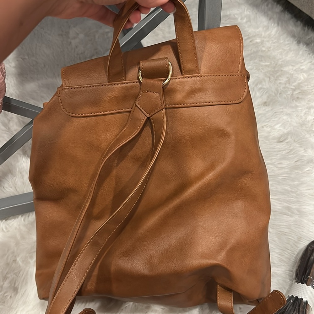 Brown (Faux) Leather Backpack - Picture 5 of 5